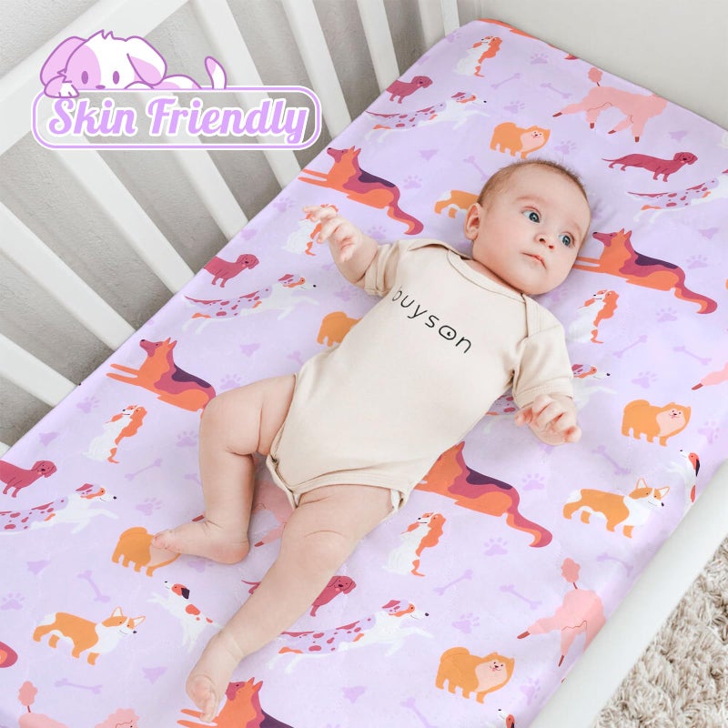 UOMNY Crib Sheet 52x28 Baby Sheet for Girls Breathable Dog Fitted Crib Sheet for Standard Crib and Toddler Mattress Soft Toddler Sheet Purple - Image 2